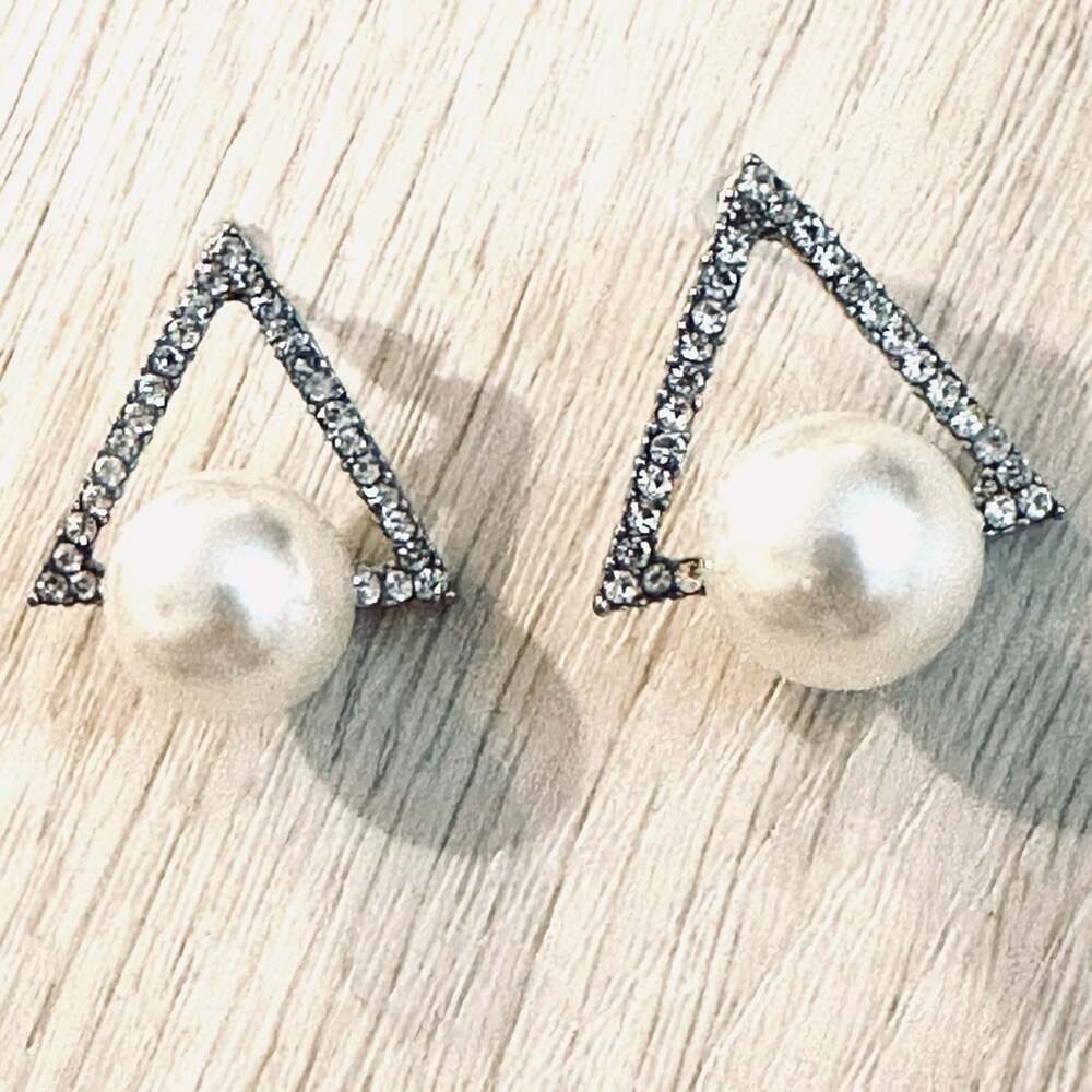 Gold Rhinestone and Pearl Stud Earrings